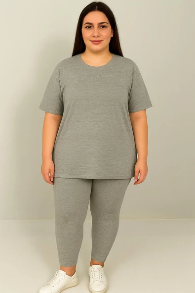 Kadın Büyük Beden Kısa Kollu Tayt Takım 8210-25 - 12