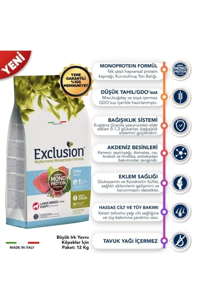 Exclusion Monoprotein Düşük Tahıllı Ton Balıklı Ve Narlı Büyük Irk Yavru,hamile Ve Emziren Köpek Mam - Resim 2