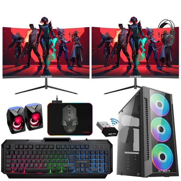 Xaser Xsr1185 Ryzen 5 5500 16GB Ram 256GB M.2 NVMe SSD 4GB GT740 23.8" 100Hz Dual Curved Oyuncu Bilgisayarı ürün görseli