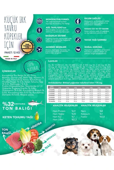 Exclusion Monoprotein Düşük Tahıllı Ton Balıklı ve Narlı Küçük Irk Yavru Köpek Maması 2 kg - Resim 2