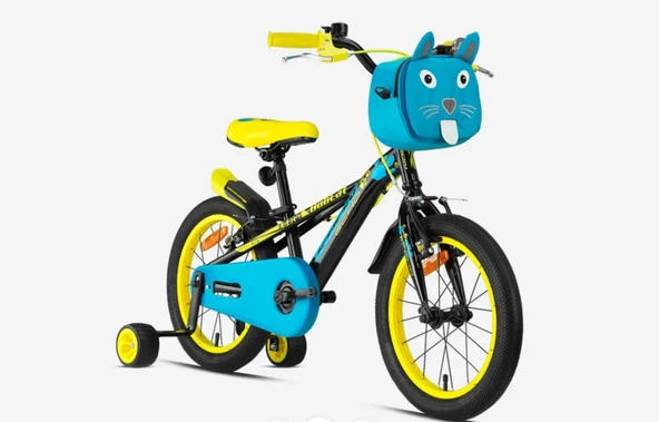 Kron BOBCAT 16 Jant Vitessiz V-Fren Çantalı Çocuk Bisikleti Siyah Mavi Sarı ürün görseli