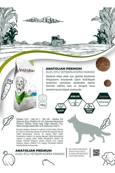 Anatolian premium Lamb Kuzulu Medium Maxi Yetişkin Köpek Maması 18 kg - Resim 5