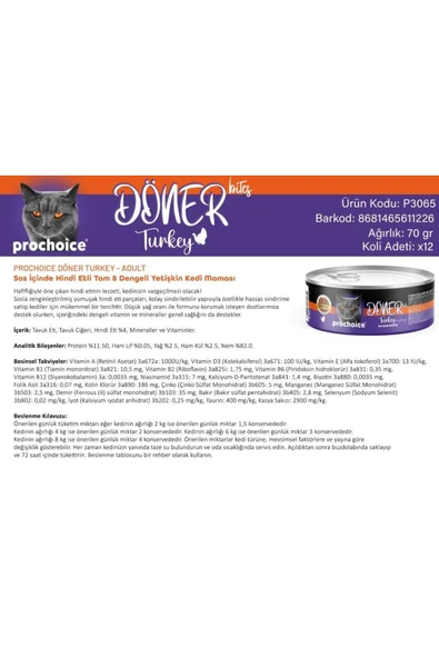 ProChoice Döner Bites Hindili Yetişkin Kedi Konservesi 70 GR - Resim 3