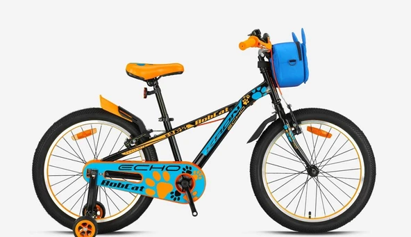 Kron BOBCAT 20 Jant Vitessiz V-Fren Çantalı Çocuk Bisikleti Siyah Mavi Turuncu - Resim 3