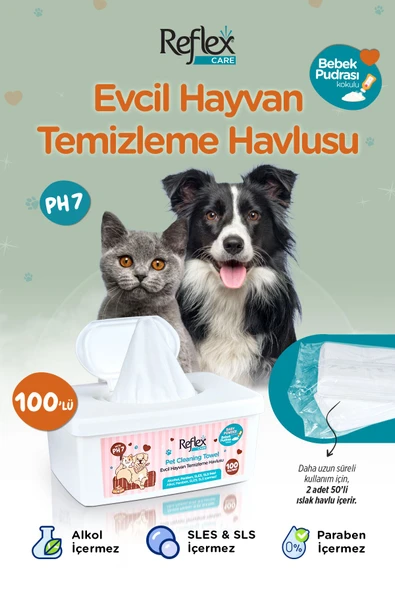 Reflex Care Evcil Hayvanlar için Çok Amaçlı Hijyenik Temizleme Havlusu 100'lü ürün görseli 1