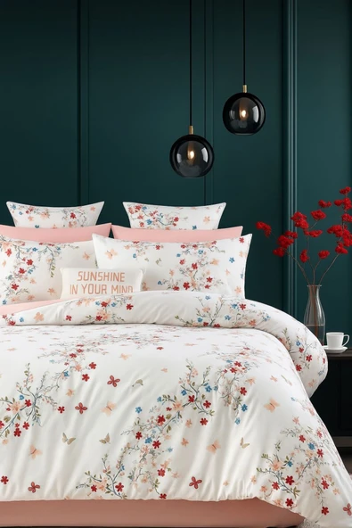 Sheri Home Kırçiçek Pamuklu Çift Kişilik Nevresim Takımı Pembe Bahartr888736636557721 ürün görseli