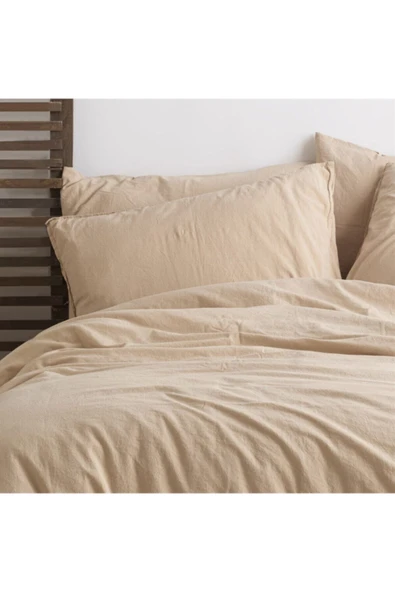 Sheri Home Tekstil Penye Fitted Çarşaf Ve 2 Li Stonewash Yastık Kılıfı Akdeniz Beji Yumuşak Ve Vintage 180x200 - Resim 2