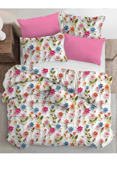 Sheri Home Tekstil 3d Bouquet Pure Çift Kişilik Nevresim Seti 1 Adet Nevresim 200x220 4 Adet Yastık Kılıfı %100pamuk ürün görseli