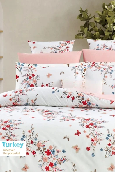 Sheri Home Spring Pamuklu Çift Kişilik Nevresim Takımı Pembe Bahartr888736636557721 ürün görseli 1