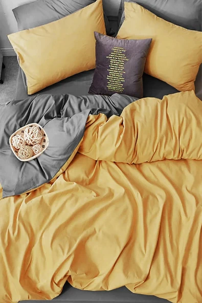 Sheri Home Pure Sarı-Antrasit Çift Kişilik 1 Adet Nevresim (YORGAN KILIFI)200 Cm X 220 Cm %100 PamukANTRASİT ürün görseli