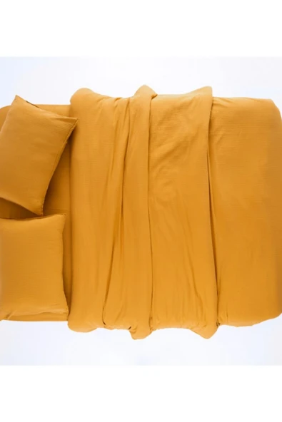Sheri Home Tekstil Çift Kişilik Ütülenir Düz Çarşaf Yastık Seti -hardal Vintage 200x200 Sheri888894596 - Resim 2