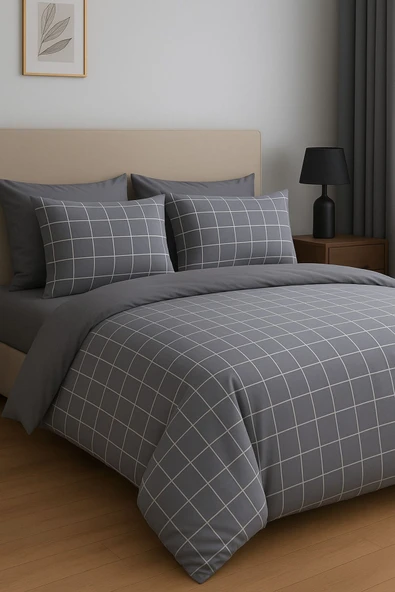 Sheri Home Yeni Kare Lastikli Çarşaflı Çift Kişilik Nevresim Takımı ürün görseli 1