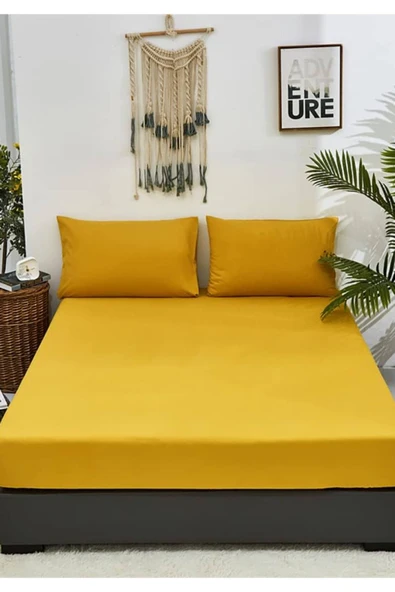 Sheri Home Tekstil Çift Kişilik Ütülenir Düz Çarşaf Yastık Seti -hardal Vintage 200x200 Sheri888894596 ürün görseli 1