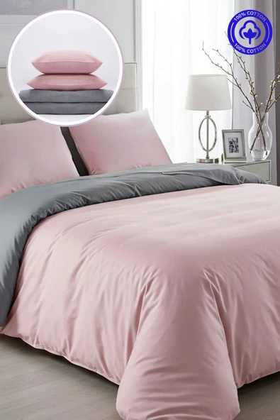 Sheri Home Pure Gül Kurusu Çift Kişilik 1 Adet Nevresim (YORGAN KILIFI)200 Cm X 220 Cm %100 PamukANTRASİT - Resim 2