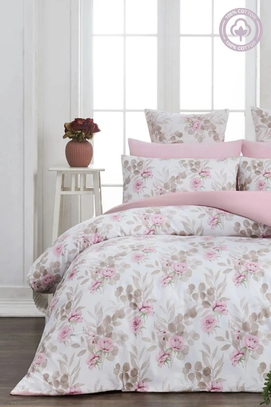 Sheri Home Lastikli Çarşaflı Nevresim Takımı Çift Kişilik Garden BEYAZ - Resim 2