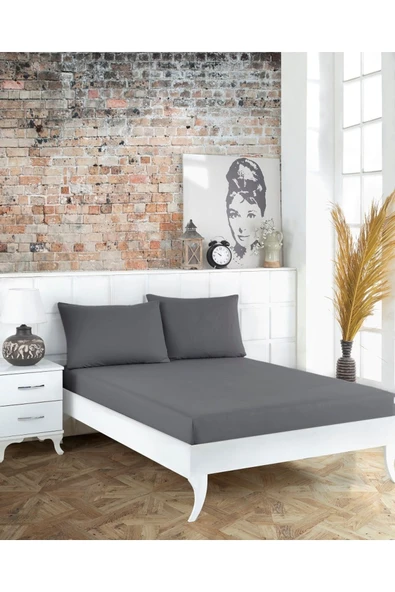 CottonArt Yumuşak Doku Çift Kişilik Lastikli Füme Gri Penye Çarşaf Takımı - 160x200 - Resim 2