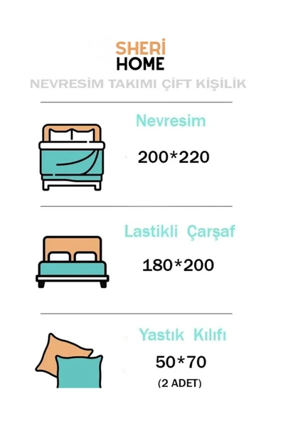 Sheri Home Tekstil Lastikli Çarşaflı Çift Kişilik Nevresim Takımı | Pudra Bej - Resim 4