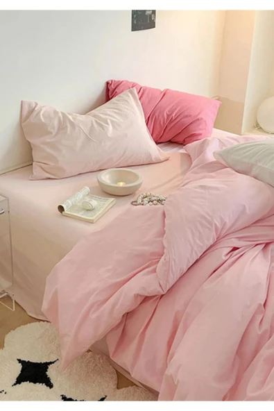 Sheri Home Tekstil Çift Kişilik Nevresim Seti Pembe01453 1 Adet Yorgan Kılıfı + 2 Adet Yastık Kılıfı - Resim 2