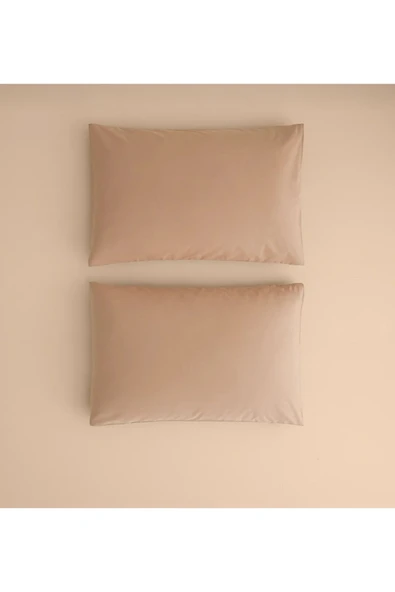 Sheri Home Düz Pamuklu 2’li Yastık kılıfı Kahve Köpüğü