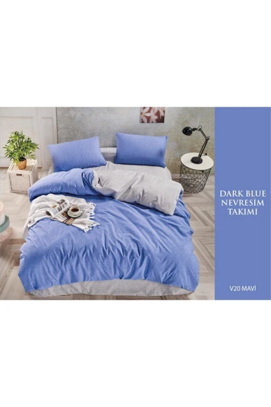 Sheri Home Tekstil Cotton Dark Blue Tek Kişilik Nevresim Takımları V20 Mavi - Resim 2