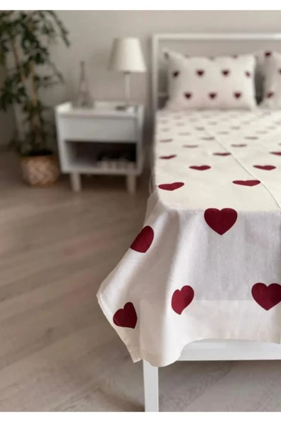 Sheri Home YENİ Çift Kişilik Lastiksiz Çarşaf Ve 2 Adet Yastık Kılıfı(Kalpli Çarşaf 200 X 220) ürün görseli 1