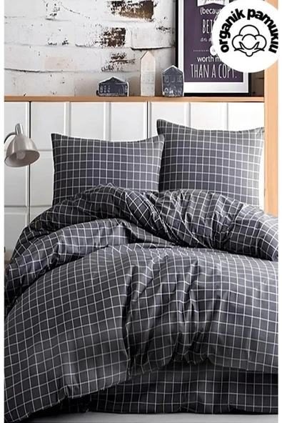 Sheri Home Tekstil Fümeminika Çift Kişilik Pamuklu Nevresim Takımı Gri ürün görseli 1