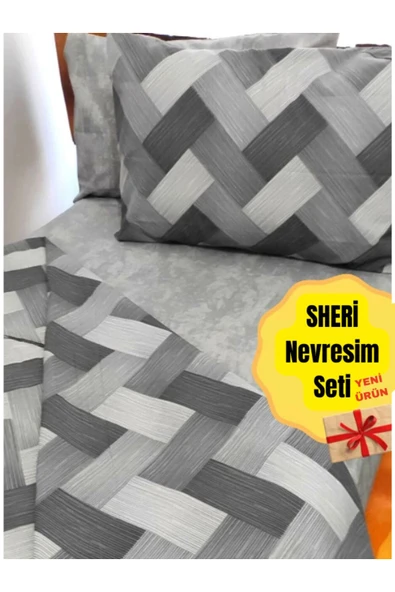 Sheri Home Çift Kişilik Gri Nevresim Seti Zikzak Yenidesen02102714534529 ürün görseli 1