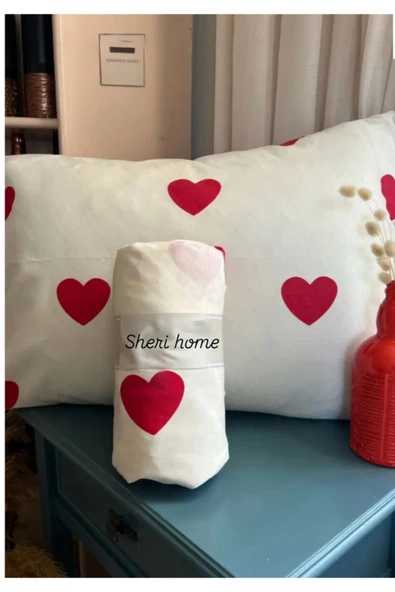 Sheri Home YENİ Çift Kişilik Lastiksiz Çarşaf Ve 2 Adet Yastık Kılıfı(Kalpli Çarşaf 200 X 220) - Resim 2