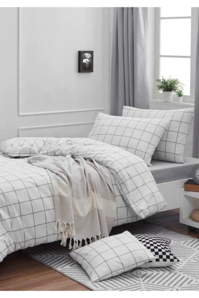 Sheri Home Çift Kişilik Çift Taraflı Nevresim Seti Beyazgrikareshrii014537772023889694 - Resim 2