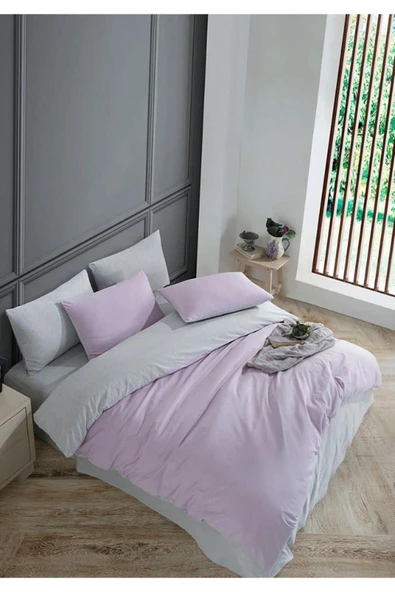 Sheri Home Lilac Düz Desen Çarşafı Lastikli Çift Kişilik Nevresim Takımı 200x220 %100 Pamuk01453020 - Resim 4