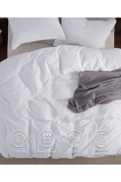 Sheri Home Tekstil Çarşaflı Otel Tek Kişilik Nevresim Takımı | PAMUK BEYAZ - Resim 3