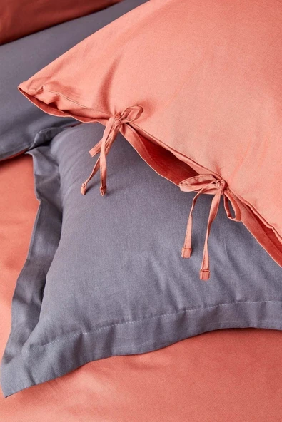 Sheri Home Tekstil Basic Antrasit Terecota Çift Taraflı Çift Kişilik Nevresim Takımı - Resim 4