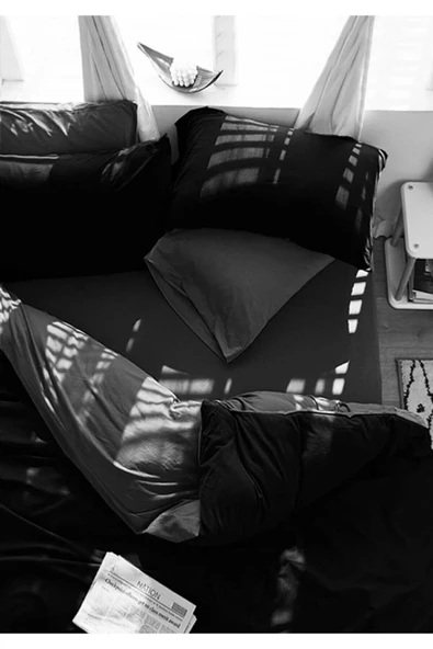 Sheri Home Tekstil Çarşafı Lastikli Nevresim Takımı Tek Kişilik Gri - Siyah sheri880055 - Resim 2