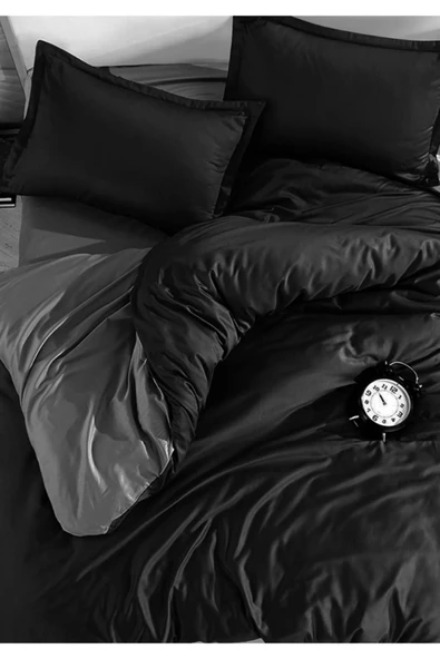 Sheri Home Tekstil Çarşafı Lastikli Nevresim Takımı Tek Kişilik Gri - Siyah sheri880055 ürün görseli 1