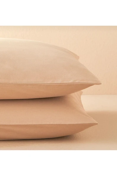 Sheri Home Düz Pamuklu 2’li Yastık kılıfı Kahve Köpüğü - 2