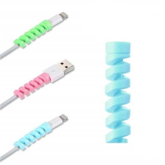 4lü Apple, Android Şaj Kablosu Koruyucu Silikon Spiral Yay Aparat - Resim 6