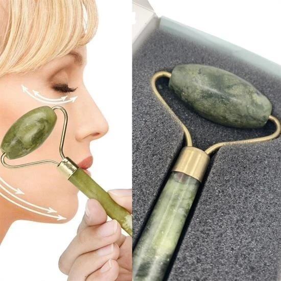 Özel Süngerli Kutusunda Kırılmaz Çift Taraflı 2li Cilt Yüz Masaj Aleti Jade Roller Yeşim Taş ürün görseli