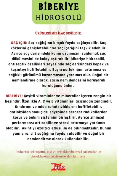 TİJDA Biberiye Özü(SUYU)saf Taze Bitkiden Üretilmiştir.saç Bakımı Için Hidrosol 250 ml (SALVİA ROSMARİNUS) - 3