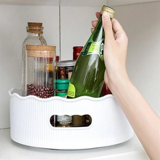 360 Derece Dönebilen Mekanizmalı Yuvarlak Tepsi Formlu Sunum ve Servis Organizer Tablası - Resim 8