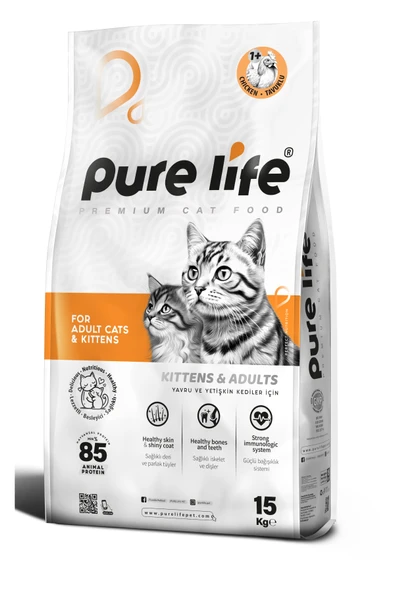 PURELİFE YETİŞKİN KEDİ MAMASI TAVUKLU 15KG