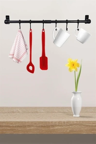 Duvara Monte Edilen 6 Kancalı Dekor Kaşıklık ve Kupa Askısı - Resim 7