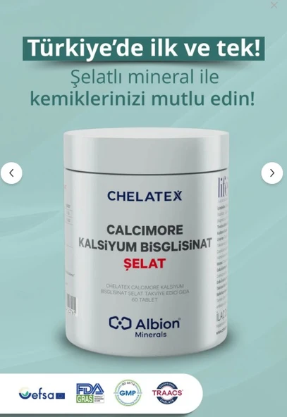 Chelatex Calcimore Kalsiyum Bisglisinat 60 Bitkisel Tablet - 1