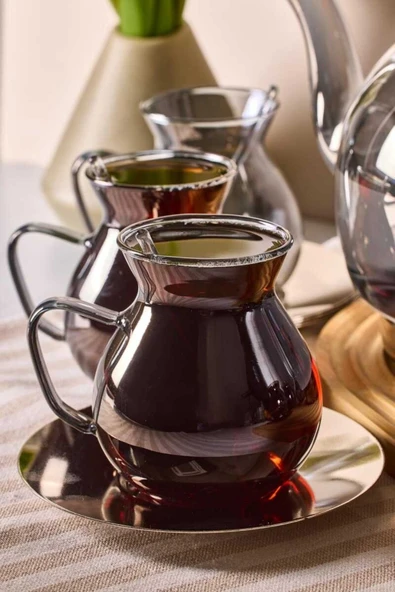 Perotti Keyf-i Ala Füme Premium 20 Parça Indüksiyon Tabanlı Borosilikat Çay Seti - Resim 4