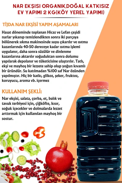TİJDA Nar Ekşisi Doğal Katkısız Organik Ev Yapımı 2x2 Kg-anadolu Lezzeti(KÖY MAHSÜLÜ) - Resim 2