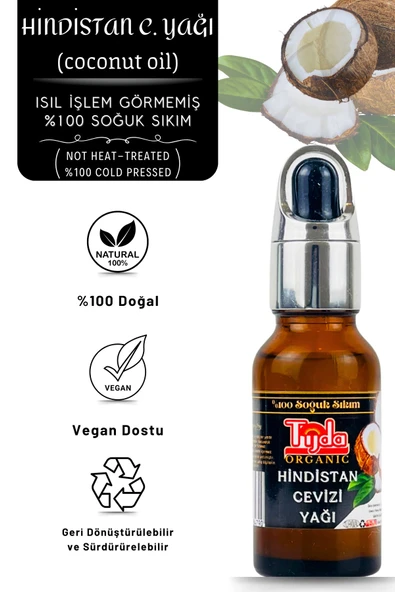 TİJDA Hindistan Cevizi Yağı 20 Ml %100 Soğuk Sıkım (Coconut oil)