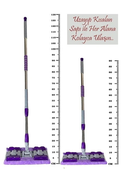 1 Adet Yedek Bez Hediyeli Yer Mopu Fayans Parke Zemin Ve Duvar Mopu Mikrofiber Mandallı Mop - 2