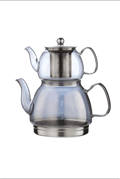 Carlo Füme Indüksiyon Tabanlı Borosilikat Cam Çaydanlık Takımı 500 ml Demlik 1500 ml Suluk - Resim 4