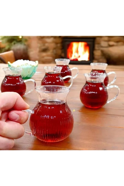 6 Adet Keyfi Ala Borosilikat 6'lı Çay Bardağı ürün görseli