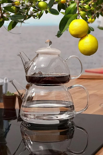 Isıya Dayanıklı Borosilikat Lüks Cam Çaydanlık Demlik Set ürün görseli