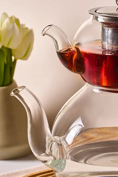 Keyf-i Ala Indüksiyon Tabanlı Borosilikat Cam Çaydanlık Takımı 500 ml Demlik 1800 ml Suluk - Resim 3